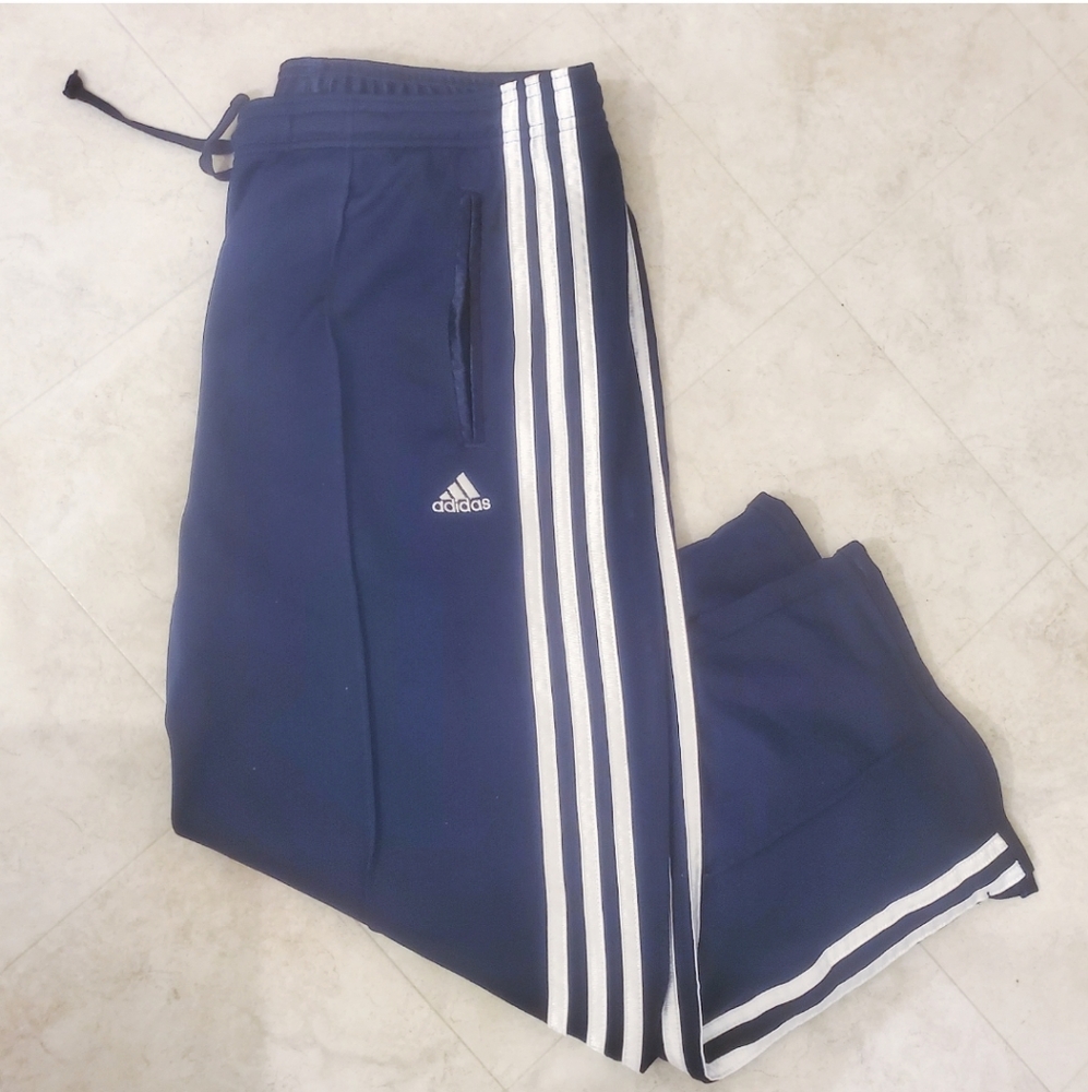 Adidas Navy Blue 3 Stripe Essentials Work Out 100% Polyester Comfort Track Pants